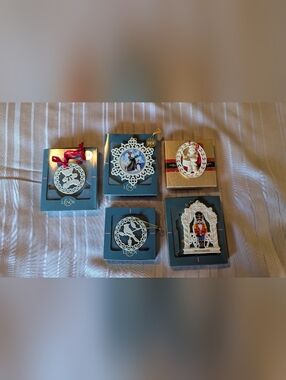 Lenox White Porcelain Holiday Ornament Set with Red and Gold Accents Set Of 5